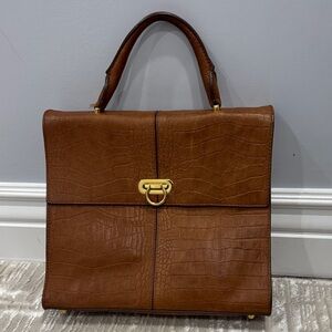 PURE Brown Crocodile Embossed genuine leather Handbag with Gold Hardware
